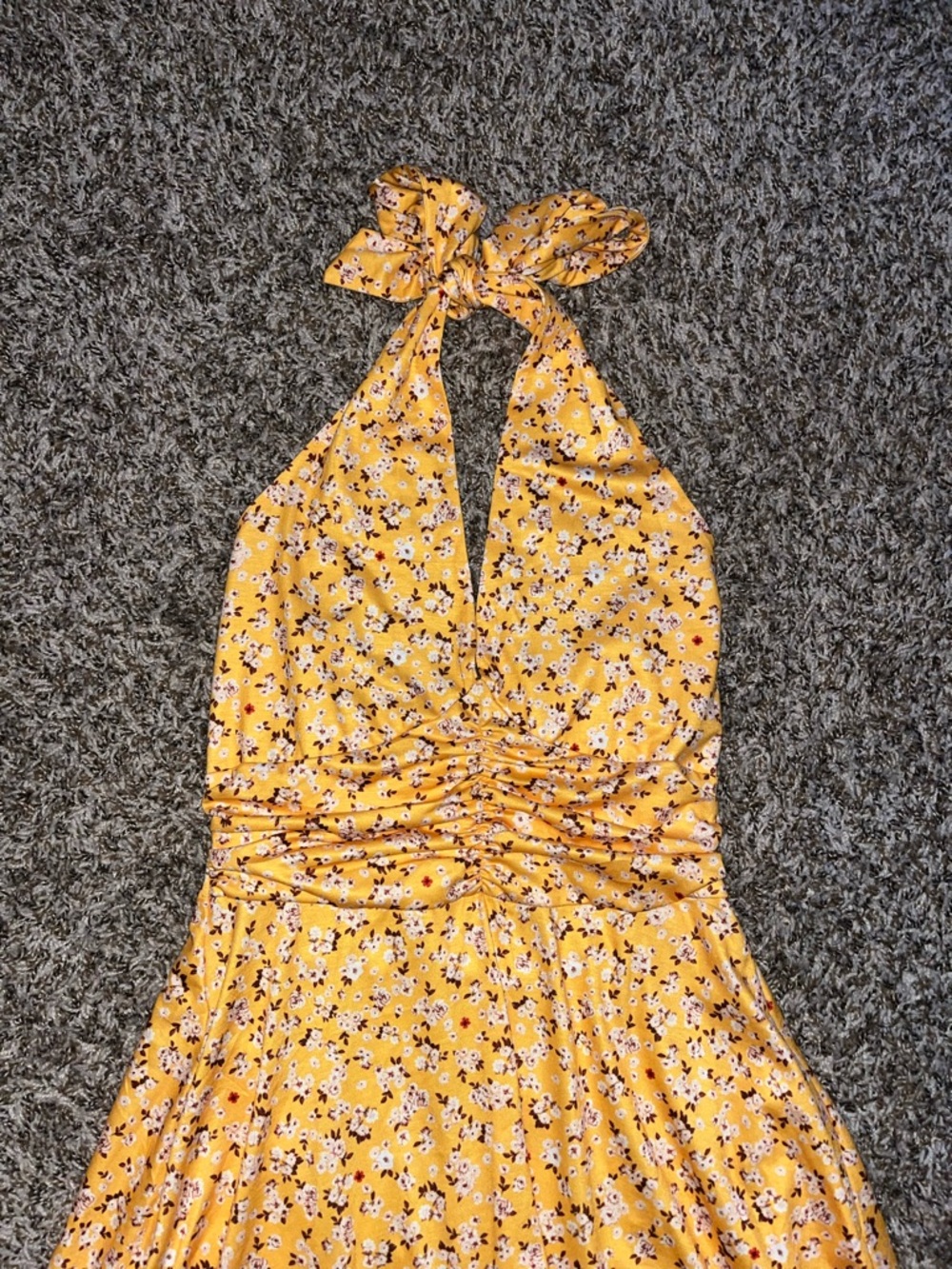 Yellow Floral Halter Midi Dress - Picture 3 of 6